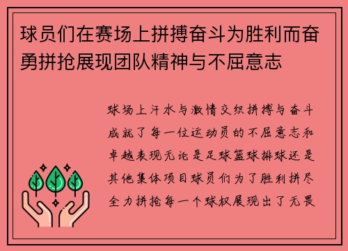 球员们在赛场上拼搏奋斗为胜利而奋勇拼抢展现团队精神与不屈意志
